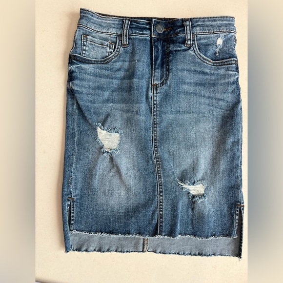 KUT from the Kloth Connie Skirt High Low Fray Hem Denim Jean Skirt Size 00 - Picture 13 of 16